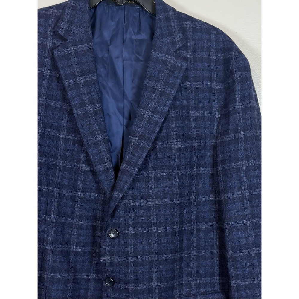 Jos A Bank Reserve Sport Coat Men 46 Blue Plaid Wool Tailored Fit Italian Blazer
